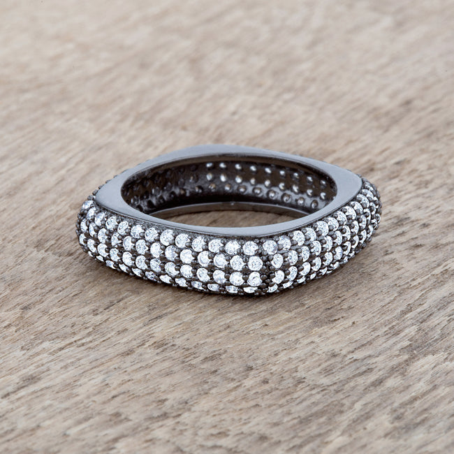 Lovcia Jana Contemporary Hematite Square Band Ring with 1.29ct CZ Pave Stones-Rings-5-5