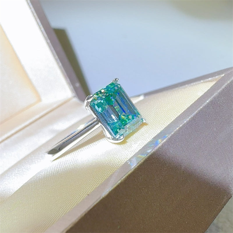 Lovcia Jewellery 2 Carat Moissanite Rectangle Ring in 925 Sterling Silver for Women-Rings-Silver-5-Silver