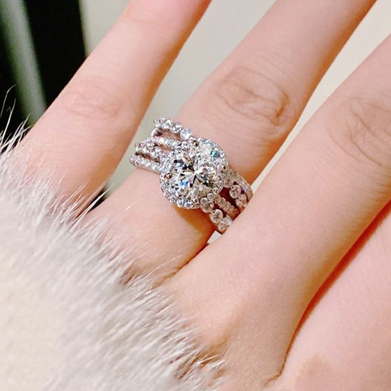 Lovcia Jewellery 3 Carat Moissanite and 925 Sterling Silver Elegant Layered Ring for Women-Rings-Silver-5-Silver