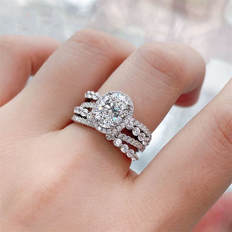 Lovcia Jewellery 3 Carat Moissanite and 925 Sterling Silver Elegant Layered Ring for Women-Rings-Silver-5-Silver