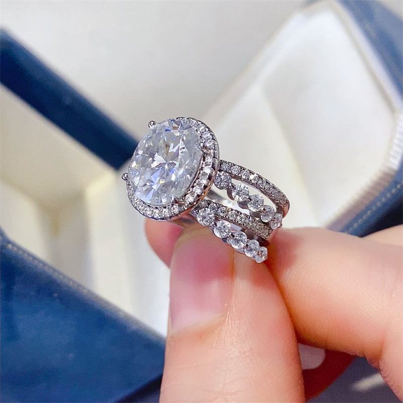 Lovcia Jewellery 3 Carat Moissanite and 925 Sterling Silver Elegant Layered Ring for Women-Rings-Silver-5-Silver