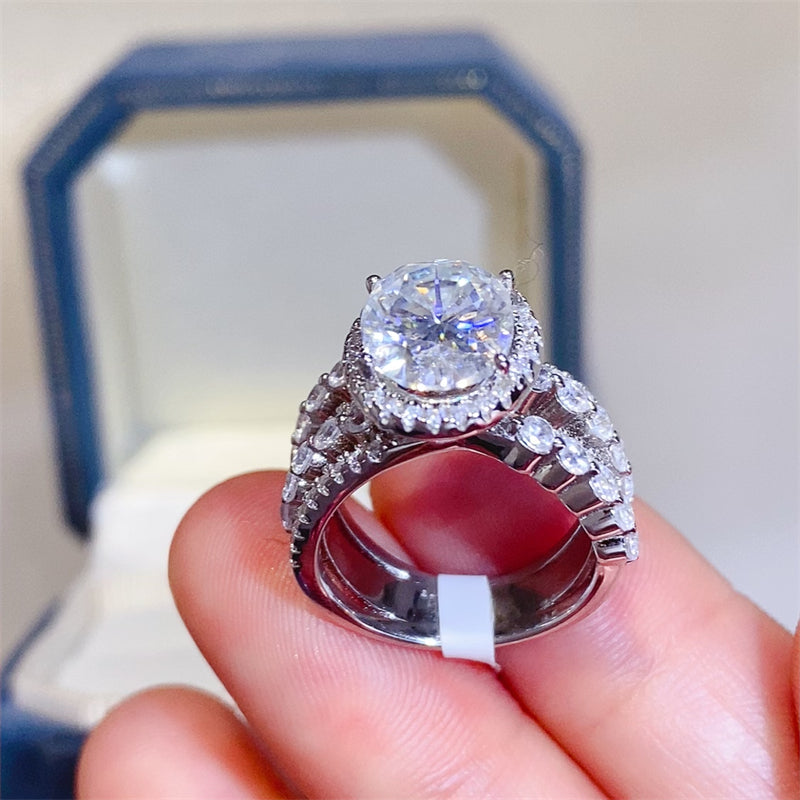 Lovcia Jewellery 3 Carat Moissanite and 925 Sterling Silver Elegant Layered Ring for Women-Rings-Silver-5-Silver