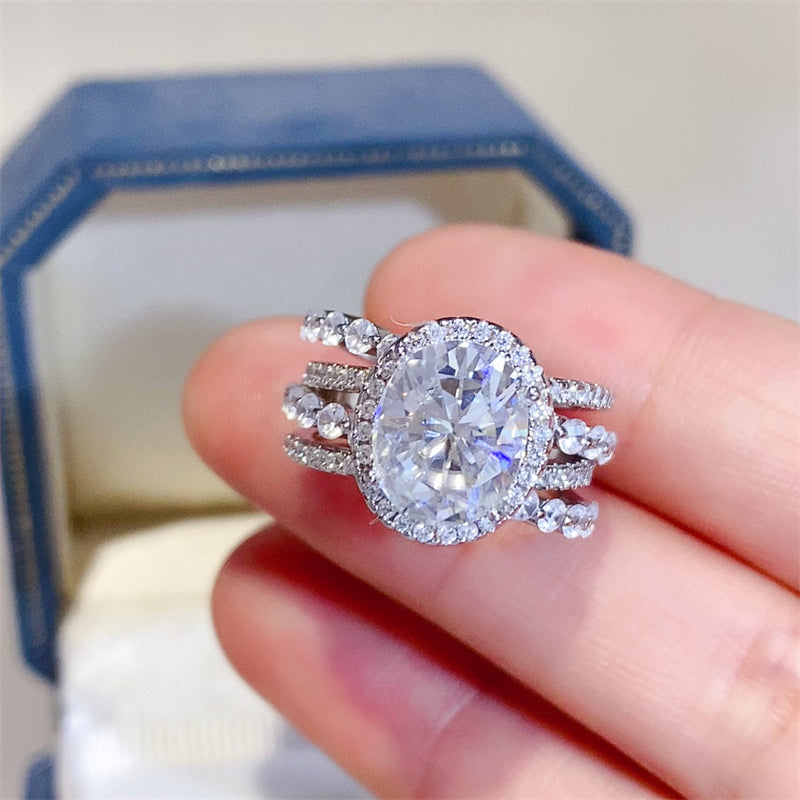 Lovcia Jewellery 3 Carat Moissanite and 925 Sterling Silver Elegant Layered Ring for Women-Rings-Silver-5-Silver