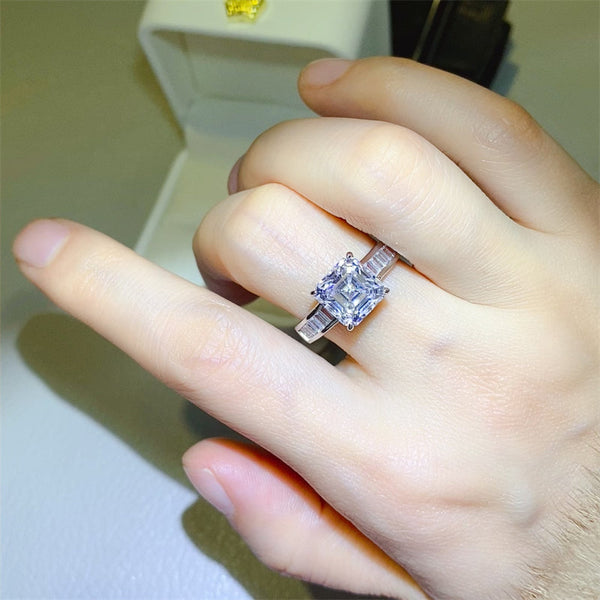 Lovcia Jewellery 3 Carat Moissanite Square Ring in 925 Sterling Silver for Women-Rings-Silver-5-Silver