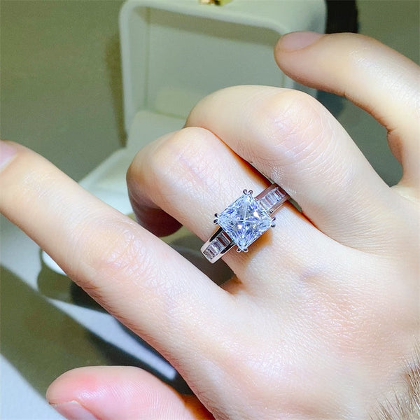 Lovcia Jewellery 3 Carat Moissanite Square Ring in 925 Sterling Silver for Women-Rings-Silver-5-Silver