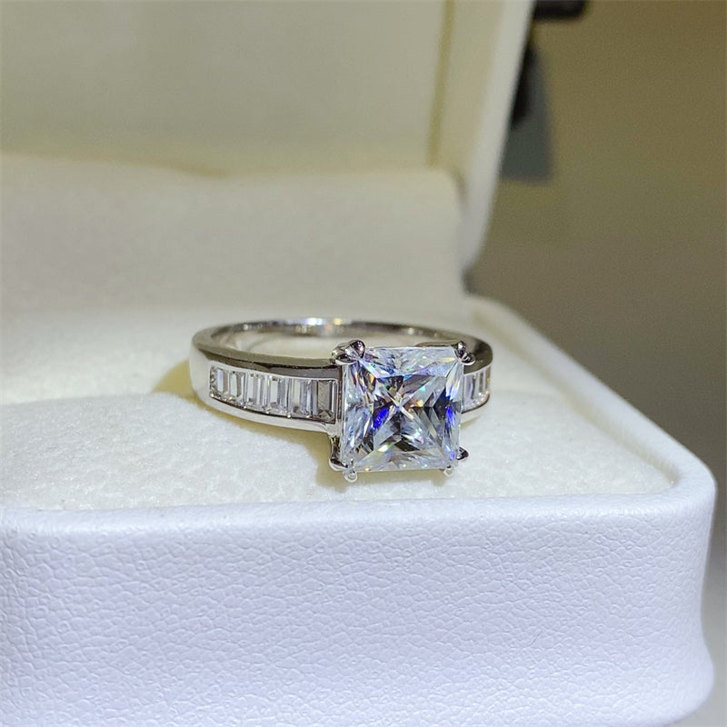 Lovcia Jewellery 3 Carat Moissanite Square Ring in 925 Sterling Silver for Women-Rings-Silver-5-Silver