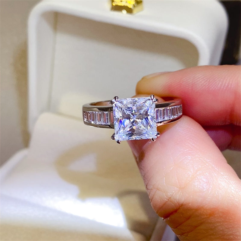 Lovcia Jewellery 3 Carat Moissanite Square Ring in 925 Sterling Silver for Women-Rings-Silver-5-Silver