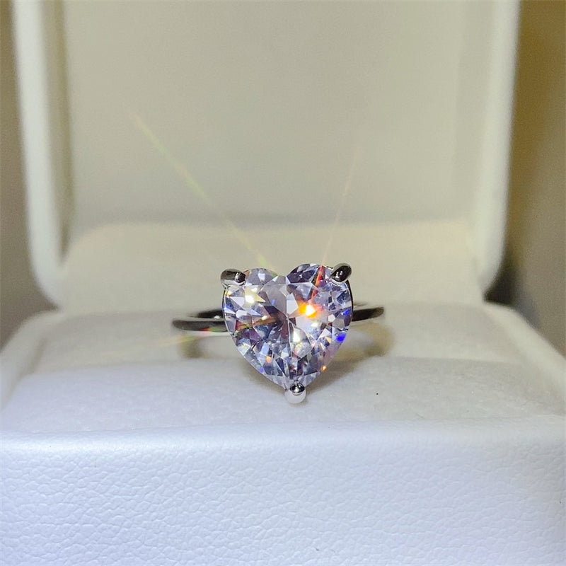 Lovcia Jewellery 5 Carat Heart-Shaped Moissanite Ring in 925 Sterling Silver for Women-Rings-Silver-5-Silver