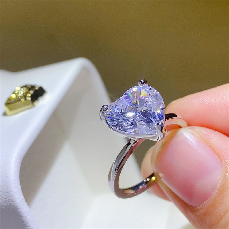 Lovcia Jewellery 5 Carat Heart-Shaped Moissanite Ring in 925 Sterling Silver for Women-Rings-Silver-5-Silver