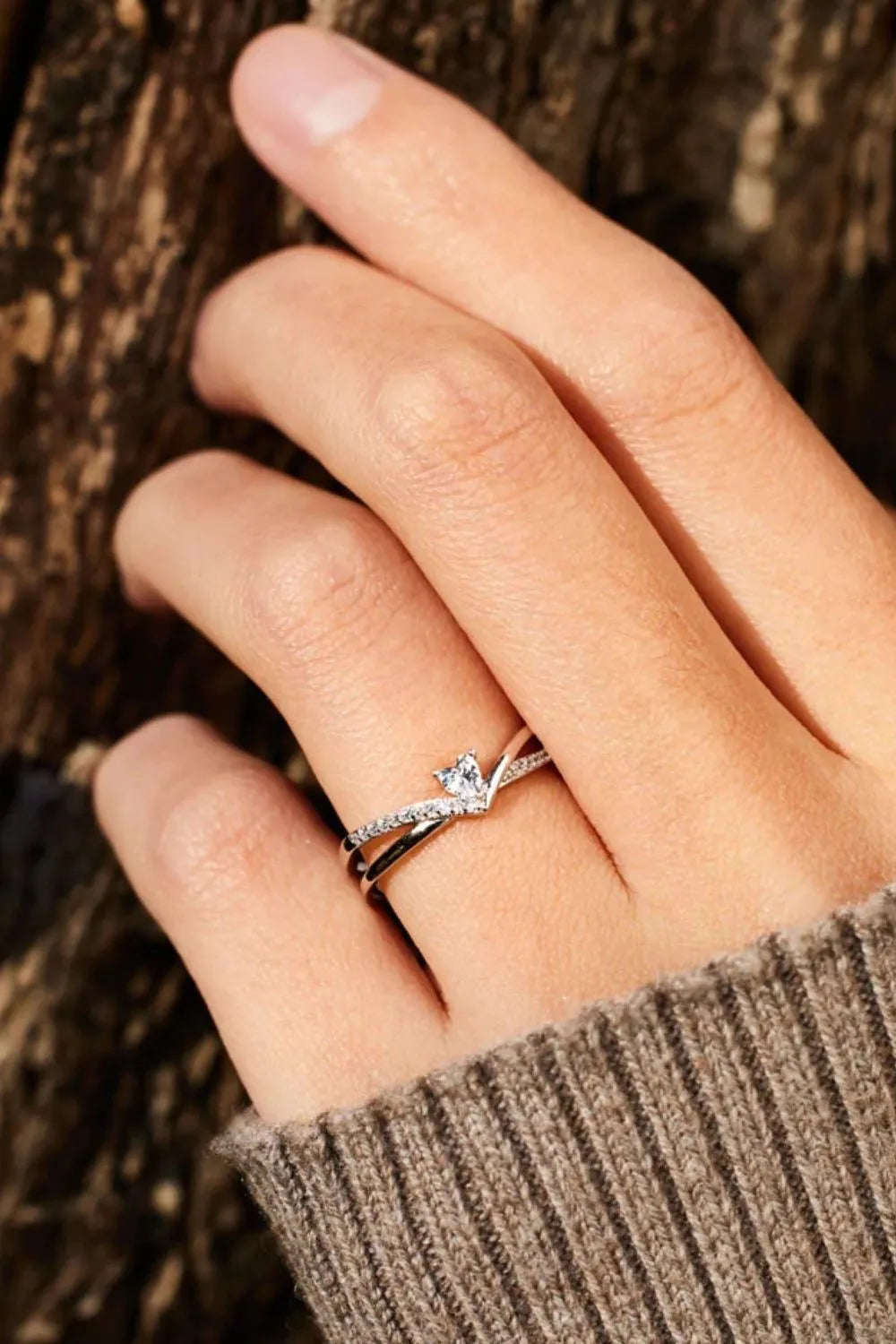 Lovcia Jewellery 925 Sterling silver Inlaid Zircon Heart Open Ring for Women-Rings-Silver-7-Silver