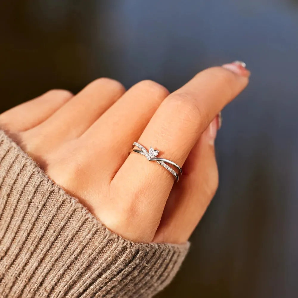 Lovcia Jewellery 925 Sterling silver Inlaid Zircon Heart Open Ring for Women-Rings-Silver-7-Silver