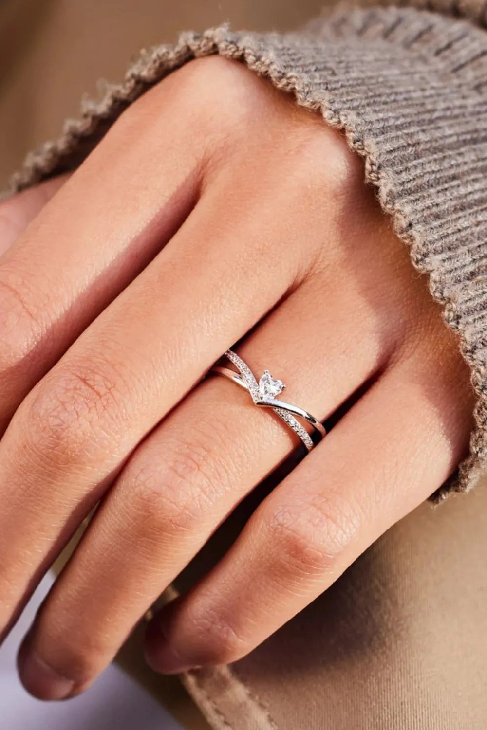 Lovcia Jewellery 925 Sterling silver Inlaid Zircon Heart Open Ring for Women-Rings-Silver-7-Silver