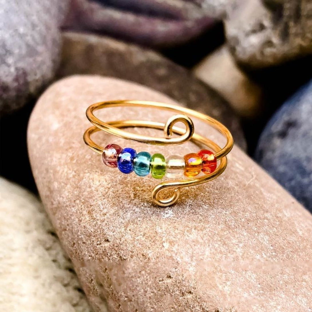 Lovcia Jewellery Adjustable 925 Sterling Silver Bead Wrap Ring for Women-Rings-Gold-7-Gold