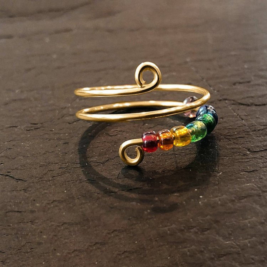 Lovcia Jewellery Adjustable 925 Sterling Silver Bead Wrap Ring for Women-Rings-Gold-7-Gold