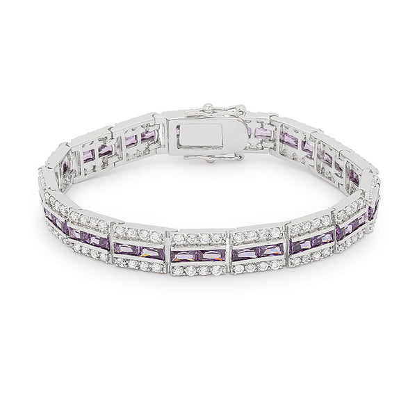 Lovcia Jewellery Balboa Silver-Tone Purple Zirconia Bracelet-Bracelets-