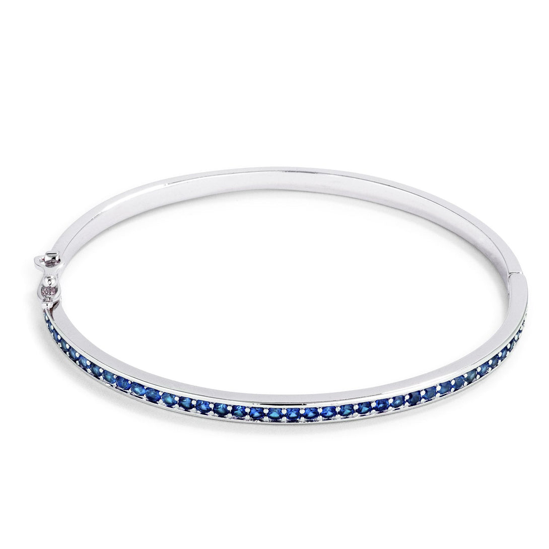 Lovcia Jewellery Blue Sapphire CZ Rhodium Bangle Bracelet-Bracelets-