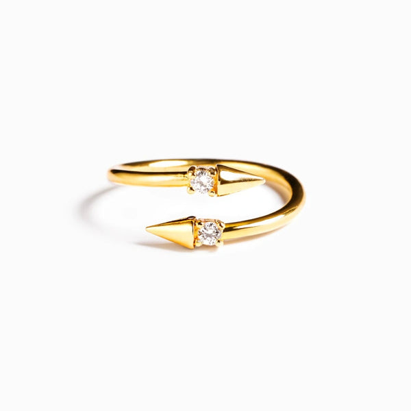 Lovcia Jewellery Bypass Ring with Inlaid Zircon in 925 Sterling Silver for Women-Rings-Gold-6-Gold