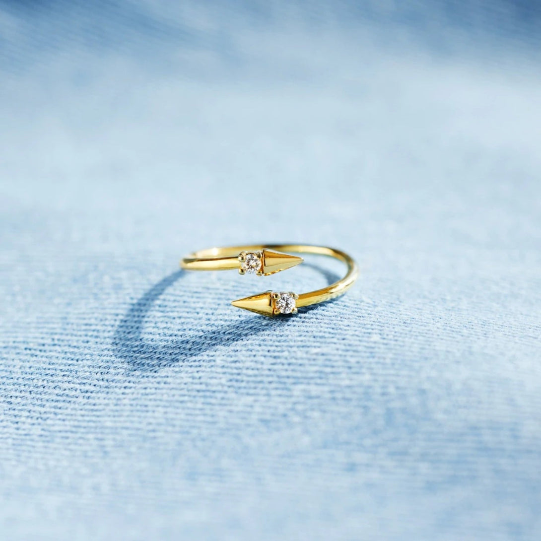 Lovcia Jewellery Bypass Ring with Inlaid Zircon in 925 Sterling Silver for Women-Rings-Gold-6-Gold