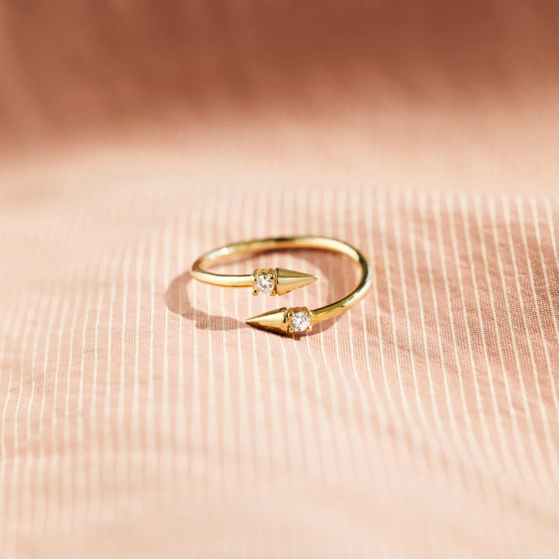 Lovcia Jewellery Bypass Ring with Inlaid Zircon in 925 Sterling Silver for Women-Rings-Gold-6-Gold