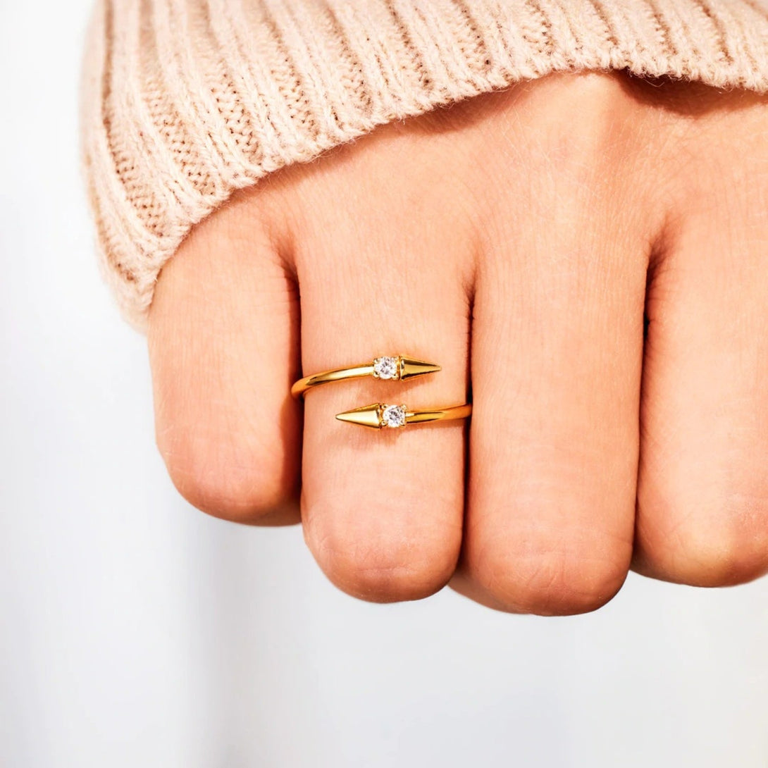 Lovcia Jewellery Bypass Ring with Inlaid Zircon in 925 Sterling Silver for Women-Rings-Gold-6-Gold