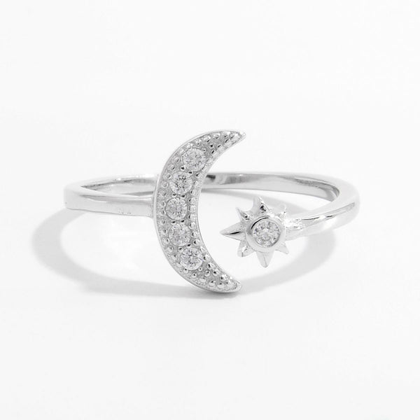 Lovcia Jewellery Celestial Charm 925 Sterling Silver Moon Adjustable Ring for Women-Rings-Silver-6-Silver