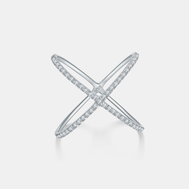 Lovcia Jewellery Crisscross Moissanite Ring in 925 Sterling Silver for Women-Rings-Silver-5-Silver