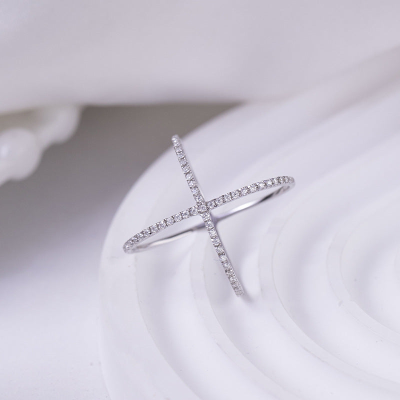 Lovcia Jewellery Crisscross Moissanite Ring in 925 Sterling Silver for Women-Rings-Silver-5-Silver