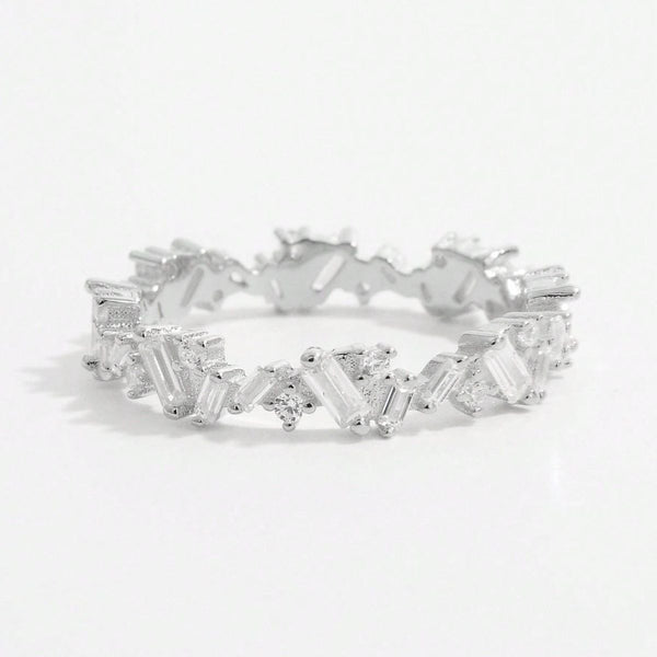 Lovcia Jewellery Elegant 925 Sterling Silver and Zircon Inlaid Ring for Women-Rings-Silver-6-Silver