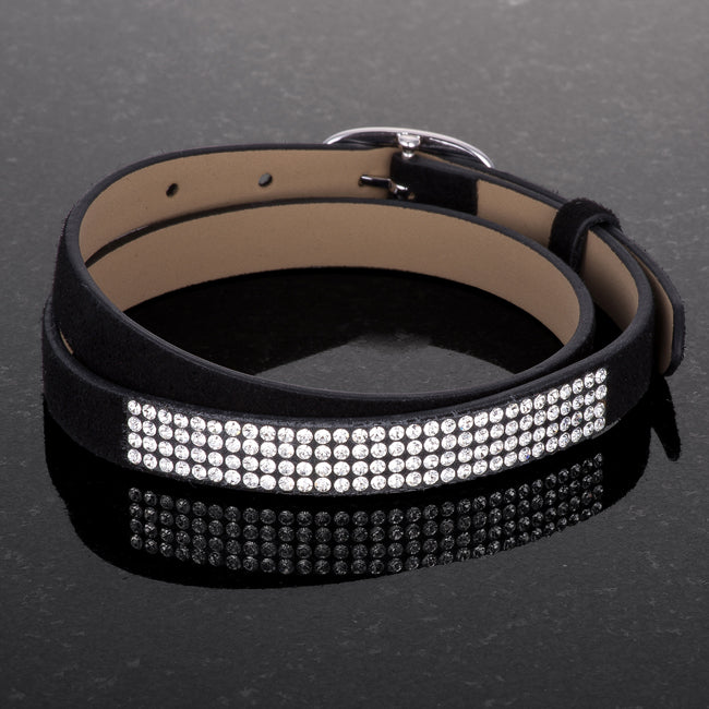 Lovcia Jewellery Elegant Crystal-Embellished Black Wrap Bracelet-Bracelets-