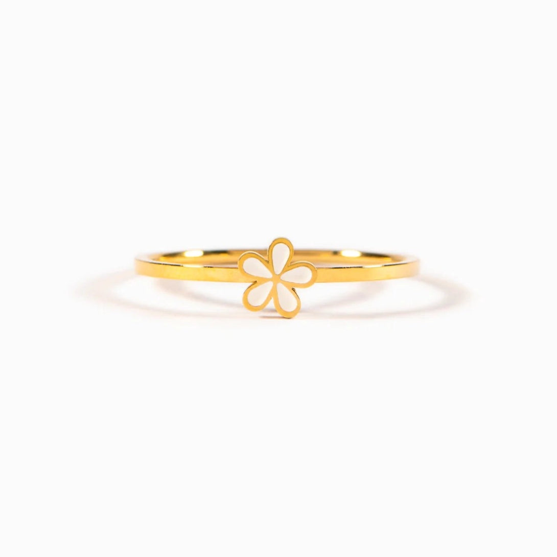 Lovcia Jewellery Enamel Blossom Ring in 925 Sterling Silver for Women-Rings-White-6-White