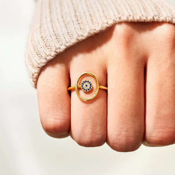 Lovcia Jewellery Evil Eye Protection Ring in 925 Sterling Silver with Zircon Accents for Women-Rings-Gold-6-Gold