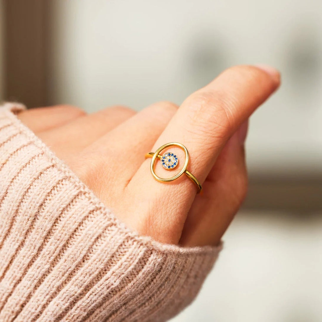 Lovcia Jewellery Evil Eye Protection Ring in 925 Sterling Silver with Zircon Accents for Women-Rings-Gold-6-Gold