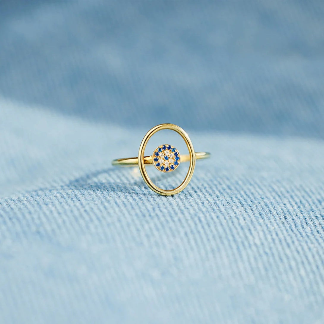 Lovcia Jewellery Evil Eye Protection Ring in 925 Sterling Silver with Zircon Accents for Women-Rings-Gold-6-Gold