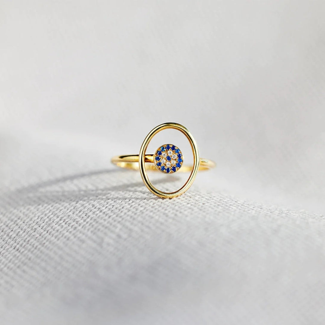 Lovcia Jewellery Evil Eye Protection Ring in 925 Sterling Silver with Zircon Accents for Women-Rings-Gold-6-Gold