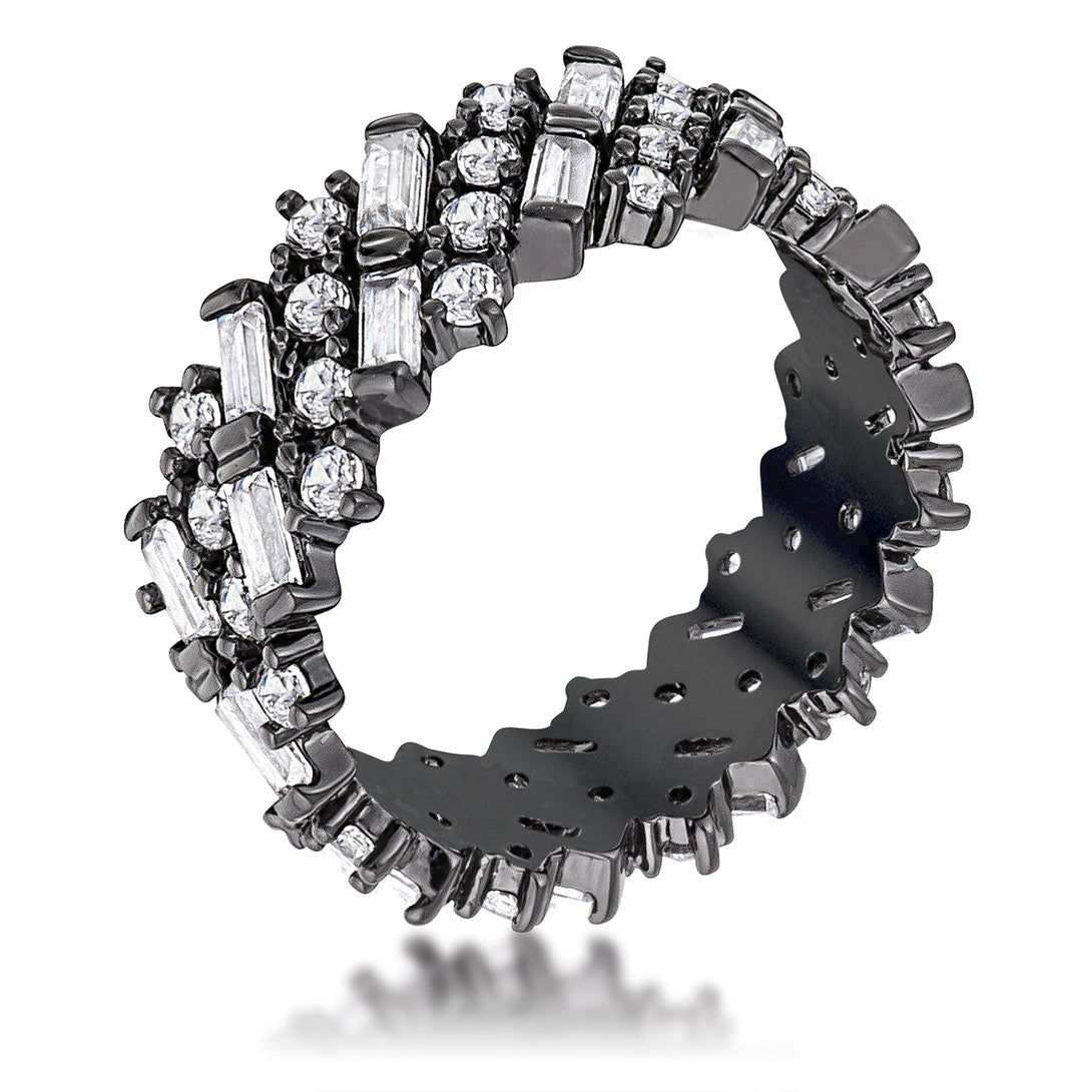Lovcia Jewellery Fashion Hematite CZ Baguette and Round Eternity Ring-Rings-5-5