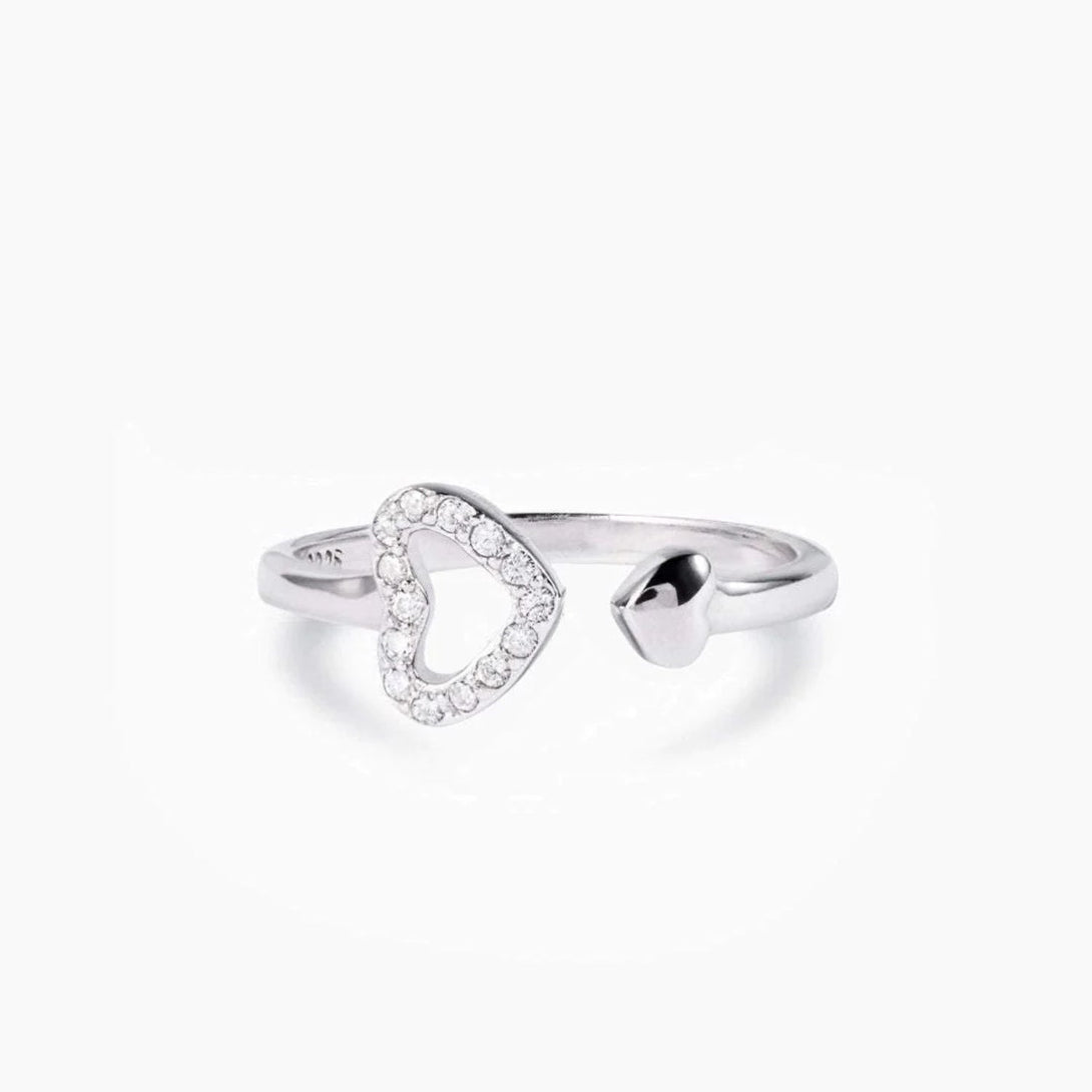 Lovcia Jewellery Heart-Shaped Adjustable Ring in 925 Sterling Silver with Inlaid Zircon for Women-Rings-Silver-7-Silver