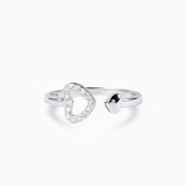 Lovcia Jewellery Heart-Shaped Adjustable Ring in 925 Sterling Silver with Inlaid Zircon for Women-Rings-Silver-7-Silver