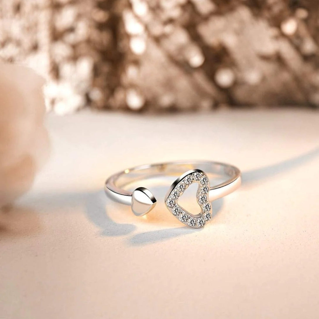 Lovcia Jewellery Heart-Shaped Adjustable Ring in 925 Sterling Silver with Inlaid Zircon for Women-Rings-Silver-7-Silver