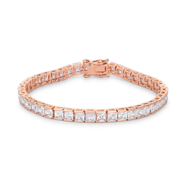 Lovcia Jewellery Princess Cut 9.7Ct Rose Gold CZ Bracelet-Bracelets-