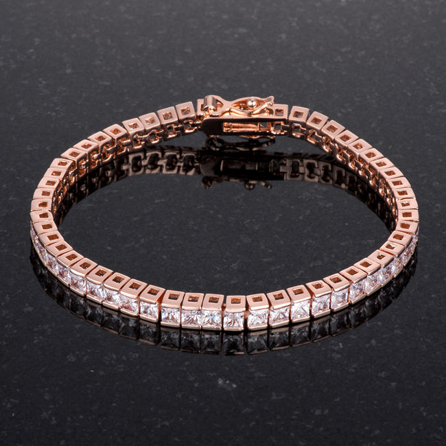 Lovcia Jewellery Princess Cut 9.7Ct Rose Gold CZ Bracelet-Bracelets-