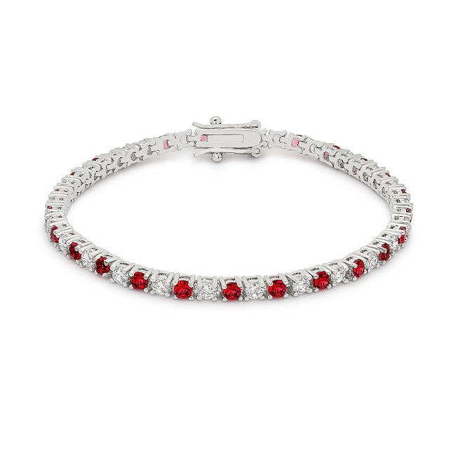 Lovcia Jewellery Radiant Ruby Red CZ Bracelet with Rhodium Finish-Bracelets-