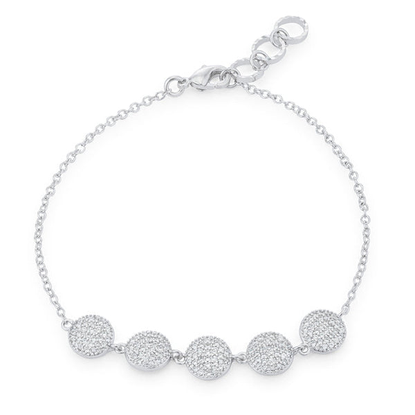 Lovcia Jewellery Rhodium Pave Disc Bracelet with 0.8ct CZ Stones-Bracelets-