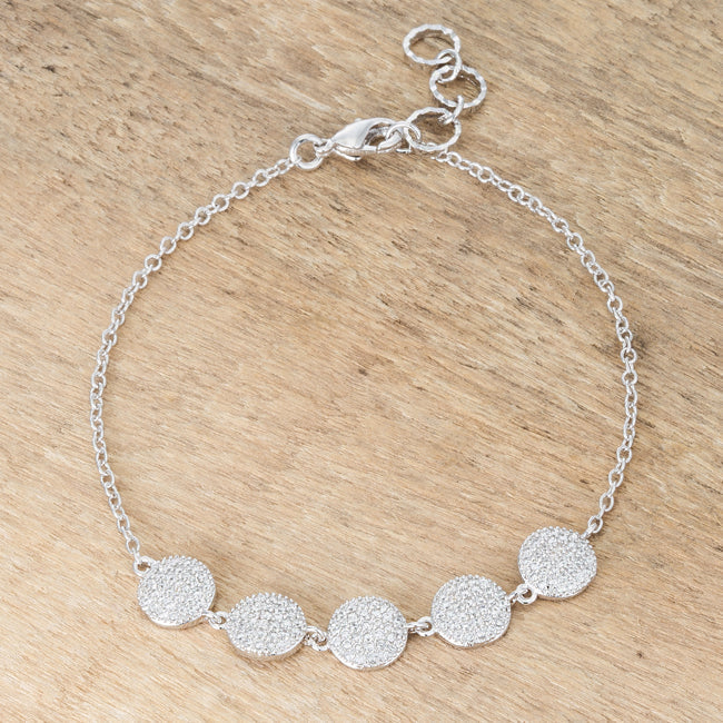 Lovcia Jewellery Rhodium Pave Disc Bracelet with 0.8ct CZ Stones-Bracelets-