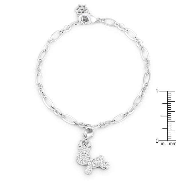 Lovcia Jewellery Rudy Rhodium Reindeer Charm Bracelet with 0.25ct CZ-Bracelets-