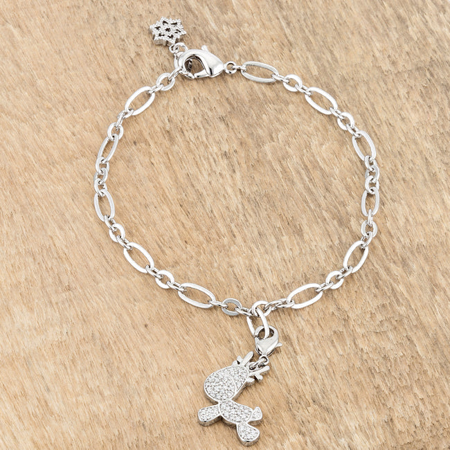 Lovcia Jewellery Rudy Rhodium Reindeer Charm Bracelet with 0.25ct CZ-Bracelets-