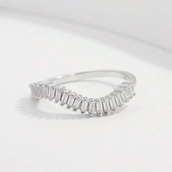 Lovcia Jewellery Sterling Silver Zircon Inlaid Ring - 925 Platinum-Plated Jewellery for Women-Rings-Silver-6-Silver