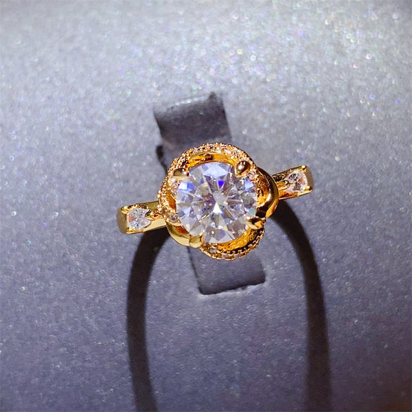 Lovcia Jewellery Stunning 1 Carat Moissanite and Zircon Sterling Silver Ring for Women-Rings-Gold-5-Gold