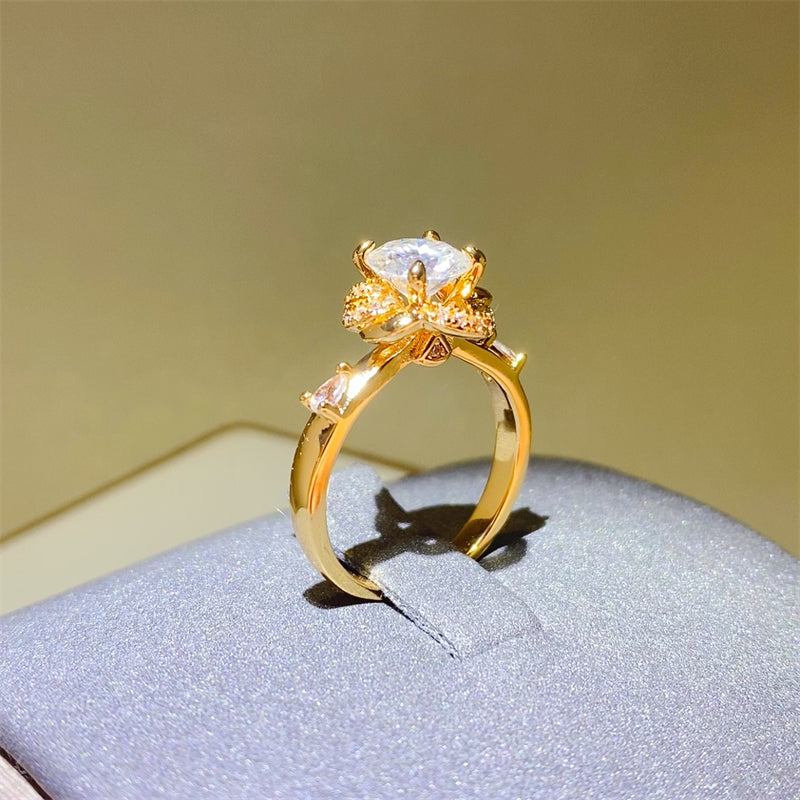 Lovcia Jewellery Stunning 1 Carat Moissanite and Zircon Sterling Silver Ring for Women-Rings-Gold-5-Gold