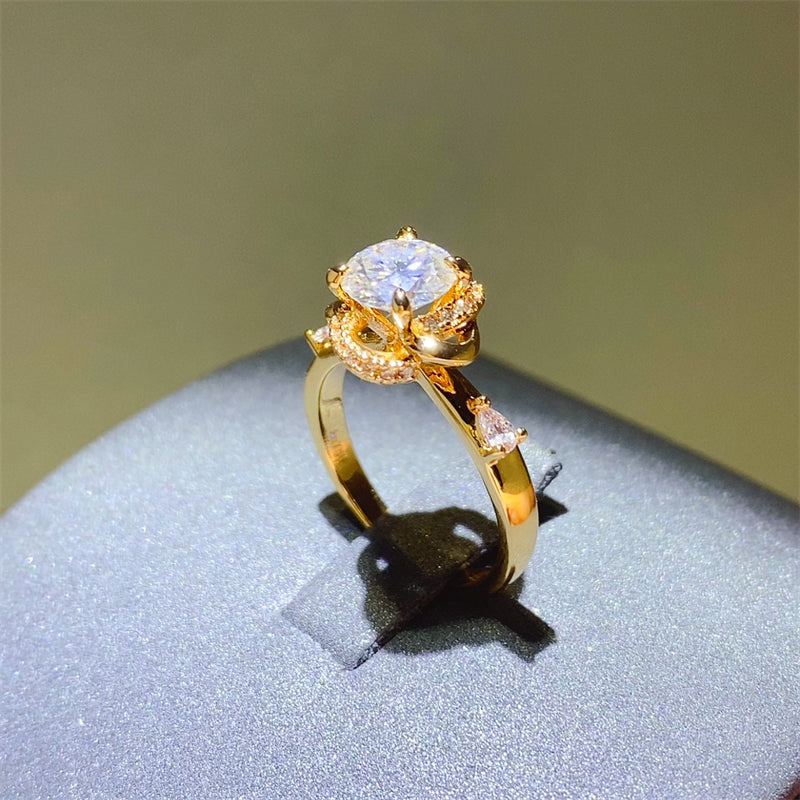 Lovcia Jewellery Stunning 1 Carat Moissanite and Zircon Sterling Silver Ring for Women-Rings-Gold-5-Gold