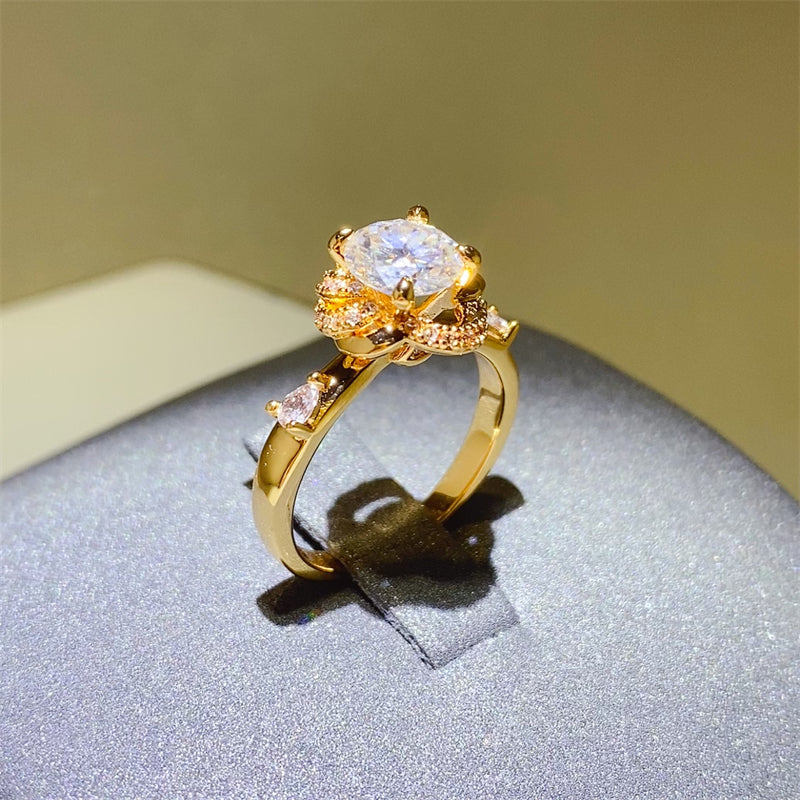 Lovcia Jewellery Stunning 1 Carat Moissanite and Zircon Sterling Silver Ring for Women-Rings-Gold-5-Gold